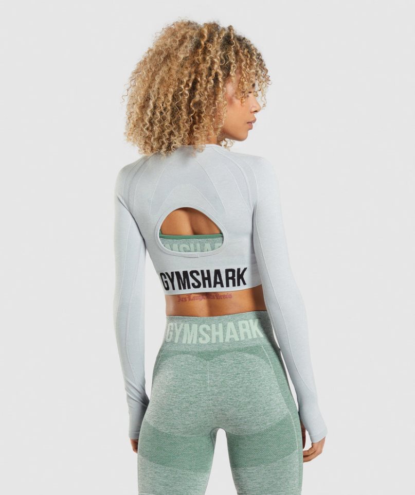 Women's Gymshark Flex Sports Long Sleeve Cropped Tops Light Grey | NZ 1ZCFMN